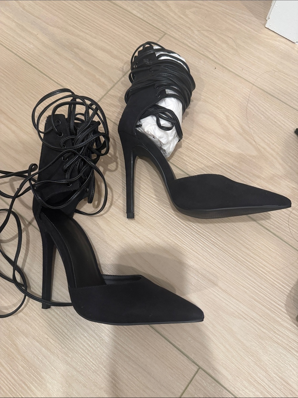 Nasty Gal Black Lace-Up Pointed Toe Stiletto Heels